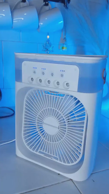 Ventilador de Aire Frío con Pulverizadores de Agua y Luz RGB