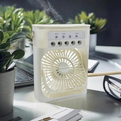 Ventilador de Aire Frío con Pulverizadores de Agua y Luz RGB
